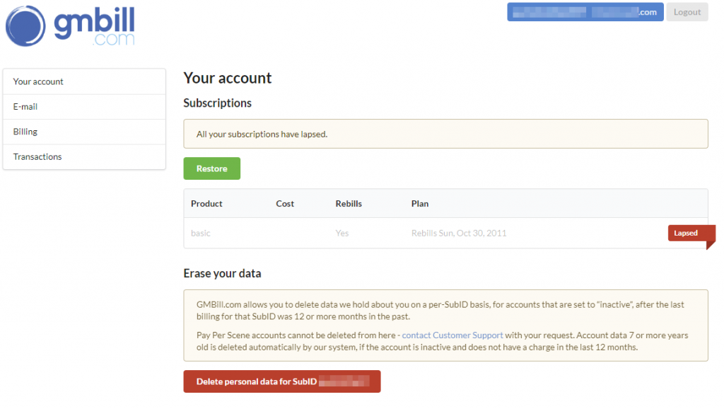 How can I erase my account details in GMBill.com? - GMBill